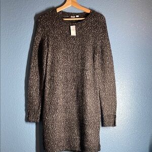 GAP Gray Ribbed Long Sleeve Sweater Dress